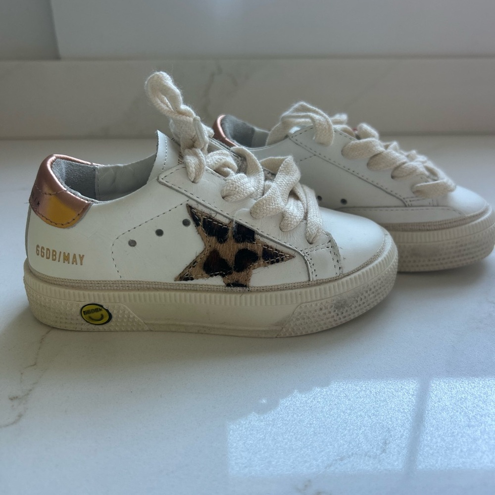 Golden Goose Kids White Sneakers with Gold and Leopard Star